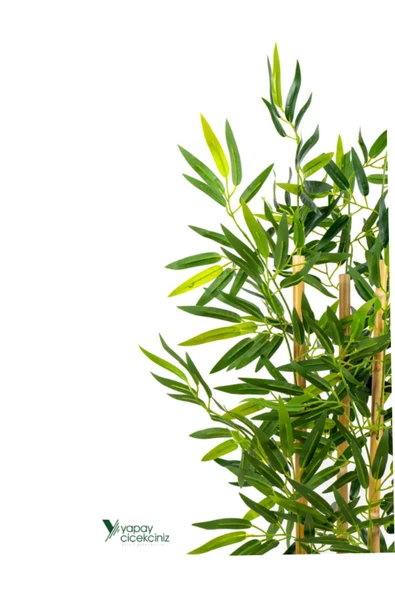 YAPAY ÇİÇEKÇİNİZ 2 Adet Çim Detaylı Gri Saksıda 100 cm Yapay Bambu Ağacı - Resim 5