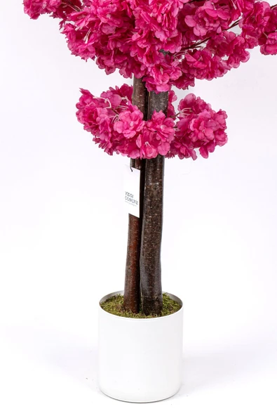 Çim Detaylı Beyaz Saksıda Kırmızı Renkli 100 cm Yapay Salon Bitkisi - Resim 8