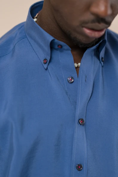 Dorss Yaka Düğmeli Yazlık İnce Tiril Tiril  %100 Modal Slimfit Gömlek - Resim 4