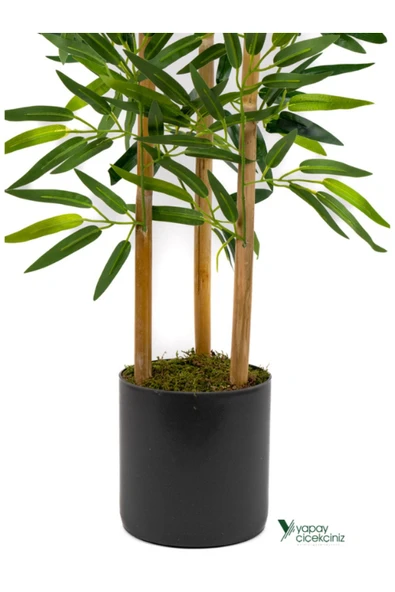 YAPAY ÇİÇEKÇİNİZ 2 Adet Çim Detaylı Gri Saksıda 100 cm Yapay Bambu Ağacı - Resim 4