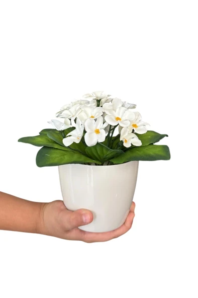 BEYAZ RENKLİ SAKSIDA CANLI RENKLİ GERÇEK DOKULU YAPAY MENEKŞE - Resim 8