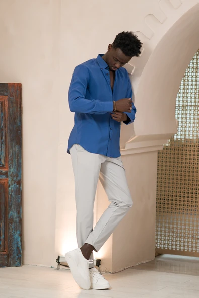 Dorss Yaka Düğmeli Yazlık İnce Tiril Tiril  %100 Modal Slimfit Gömlek - Resim 3