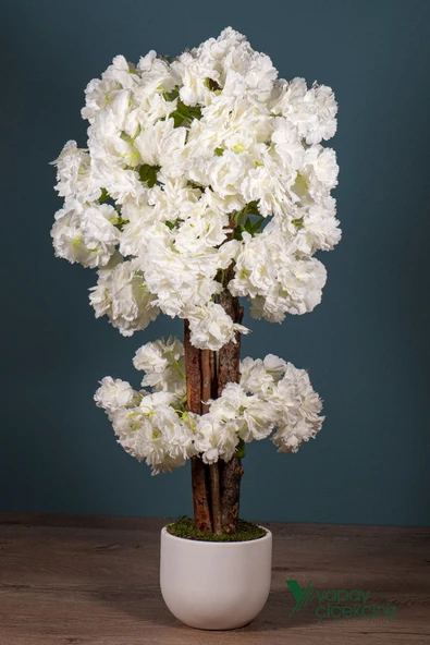 YAPAY ÇİÇEKÇİNİZ Beyaz Saksıda 100 Cm Luks Bahar Dalı Ağacı ürün görseli 1
