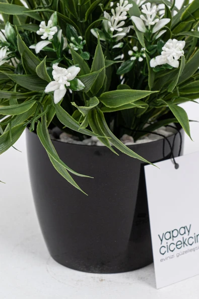 Taş Detaylı Siyah Saksıda Yoğun Yapraklı Yapay Dekor Yeşillik Demeti - Resim 9