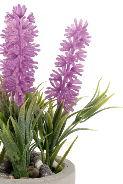 YAPAY ÇİÇEKÇİNİZ GRİ BETON SAKSIDA PEMBE RENKLİ YAPAY LAVANTA DEMETİ - Resim 3