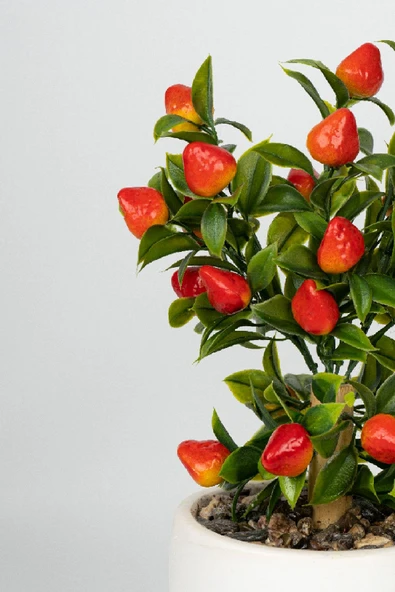 Beyaz Beton Saksıda Yapay Mandalina Ağacı - Resim 4