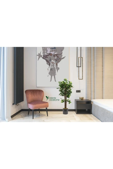 YAPAY ÇİÇEKÇİNİZ Gri Saksıda Yoğun Yapraklı Yapay Benjamin Ağacı - Resim 4