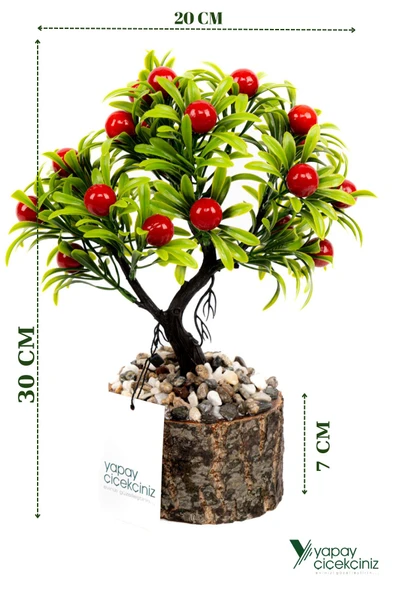 Taş Detaylı Odun Saksıda Yapay Bonsai Ağacı - 7