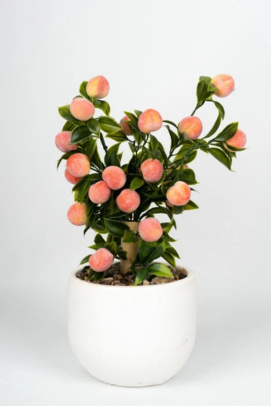 Beyaz Beton Saksıda Yapay Mandalina Ağacı - Resim 10