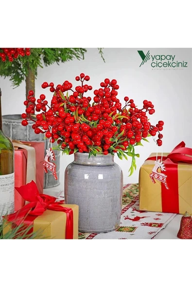 YAPAY ÇİÇEKÇİNİZ Yapay Yılbaşı Kokina Demeti 5 Dal 40 Cm - Resim 4