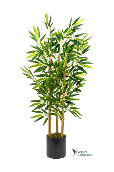 YAPAY ÇİÇEKÇİNİZ 2 Adet Çim Detaylı Gri Saksıda 100 cm Yapay Bambu Ağacı - Resim 2