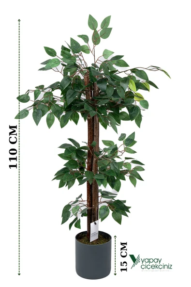 YAPAY ÇİÇEKÇİNİZ ÇİM DETAYLI GRİ SAKSIDA 3 KATLI YAPAY BENJAMİN AĞACI ürün görseli 1