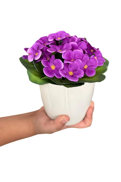 BEYAZ RENKLİ SAKSIDA CANLI RENKLİ GERÇEK DOKULU YAPAY MENEKŞE - Resim 6