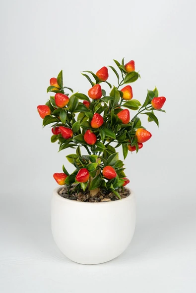 Beyaz Beton Saksıda Yapay Mandalina Ağacı - Resim 3