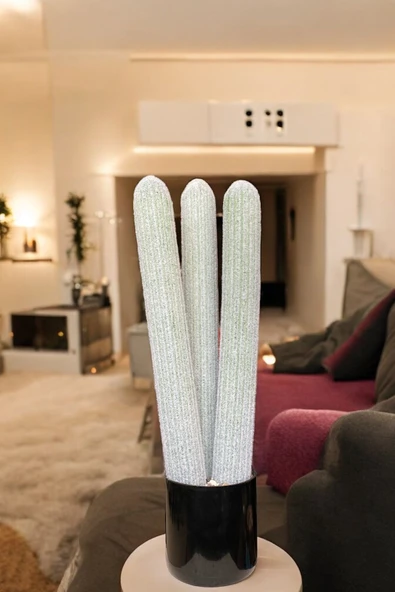 YAPAY ÇİÇEKÇİNİZ Taş Detaylı Siyah Saksıda 3 Gövdeli Gerçek Dokulu Yapay Sukulent Kaktüs Ağacı ürün görseli 1