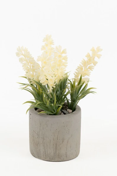 GRİ BETON SAKSIDA MOR RENKLİ YAPAY LAVANTA DEMETİ - Resim 4