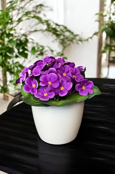 BEYAZ RENKLİ SAKSIDA CANLI RENKLİ GERÇEK DOKULU YAPAY MENEKŞE - Resim 10