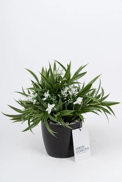 Taş Detaylı Siyah Saksıda Yoğun Yapraklı Yapay Dekor Yeşillik Demeti - Resim 7