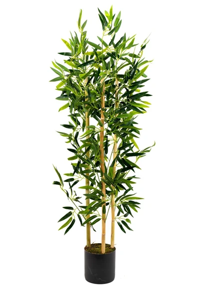 YAPAY ÇİÇEKÇİNİZ Yapay Yoğun Yapraklı Dekoratif Bambu Ağacı 3 Gövde 120cm - 1
