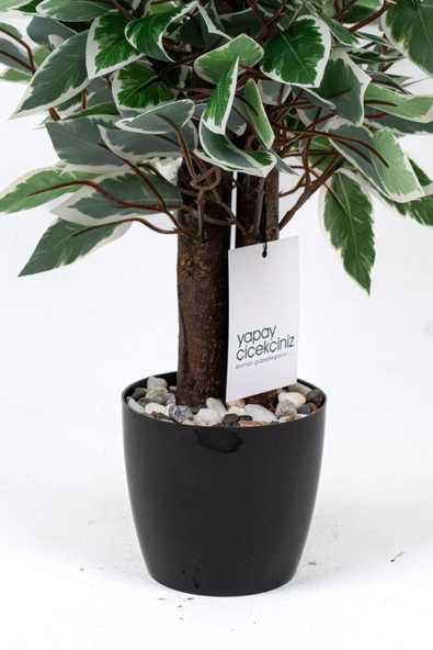 Taş Detaylı Siyah Saksıda Yoğun Yapraklı Yapay Dekor Yeşillik Demeti - Resim 3