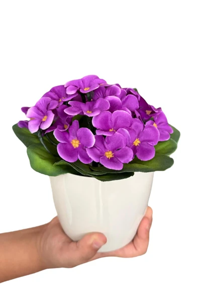 BEYAZ RENKLİ SAKSIDA CANLI RENKLİ GERÇEK DOKULU YAPAY MENEKŞE - Resim 7