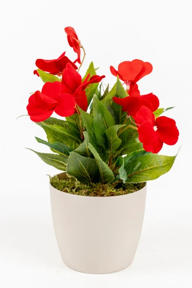 Beyaz Saksıda Dekoratif Yapay Menekşe Çiçeği 25 Cm - 4