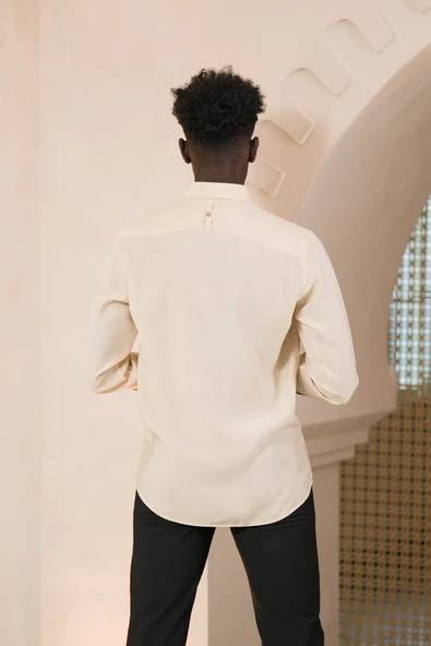 Dorss Yaka Düğmeli Yazlık İnce Tiril Tiril  %100 Modal Slimfit Gömlek - Resim 12