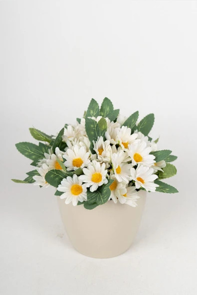 YAPAY ÇİÇEKÇİNİZ Beyaz Saksıda Yapay Papatya ürün görseli 1