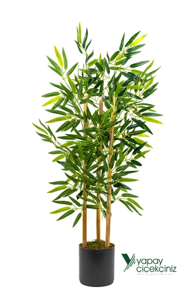 YAPAY ÇİÇEKÇİNİZ Yapay Yoğun Yapraklı Dekoratif Bambu Ağacı 3 Gövde 100cm ürün görseli 1