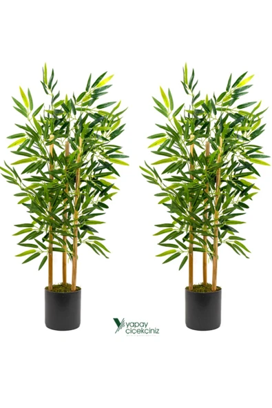 YAPAY ÇİÇEKÇİNİZ 2 Adet Çim Detaylı Gri Saksıda 100 cm Yapay Bambu Ağacı ürün görseli 1