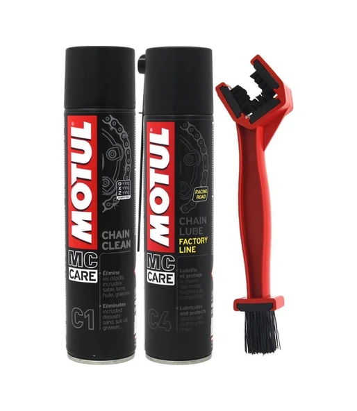 Motul C1 Chain Clean + C4 Chain Lube Factory Line 2 x 400 ML + Fırçalı Yağlama Seti ürün görseli