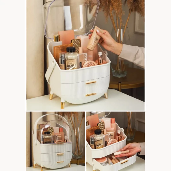 Mucit Home  Krem Çekmeceli Makyaj Kozmetik Düzenleyici Organizer Makyaj Kutusu