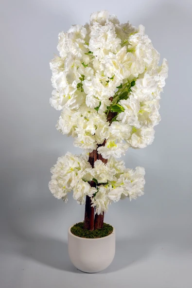 YAPAY ÇİÇEKÇİNİZ Beyaz Saksıda 100 Cm Luks Bahar Dalı Ağacı - Resim 3