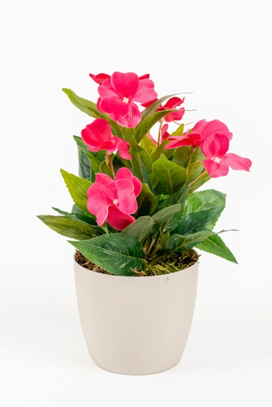 Beyaz Saksıda Dekoratif Yapay Menekşe Çiçeği 25 Cm - 7