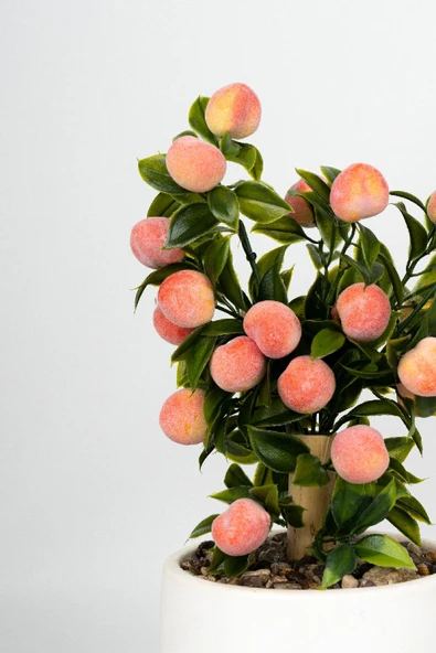 Beyaz Beton Saksıda Yapay Mandalina Ağacı - Resim 9