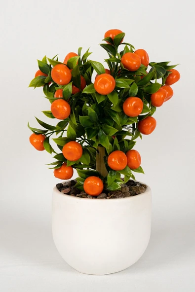 Beyaz Beton Saksıda Yapay Mandalina Ağacı ürün görseli