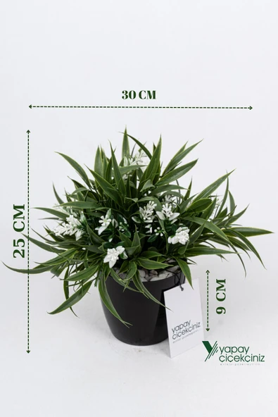 Taş Detaylı Siyah Saksıda Yoğun Yapraklı Yapay Dekor Yeşillik Demeti - Resim 6
