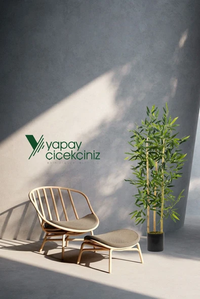 YAPAY ÇİÇEKÇİNİZ Yapay Yoğun Yapraklı Dekoratif Bambu Ağacı 3 Gövde 120cm - 3
