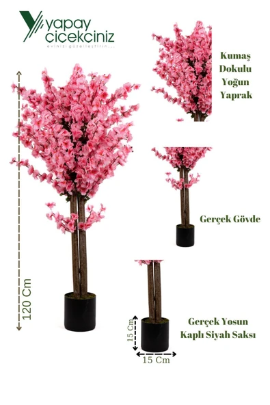 YAPAY ÇİÇEKÇİNİZ 120 Cm Pembe Bahardalı Ağacı - Resim 2