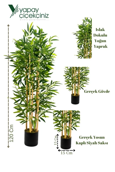 YAPAY ÇİÇEKÇİNİZ 5 Gövdeli Yoğun Yapraklı 120 Cm Yapay Bambu Ağacı - Resim 2