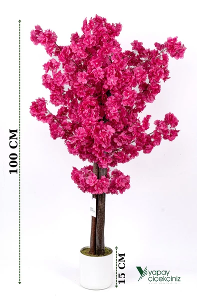 Çim Detaylı Beyaz Saksıda Kırmızı Renkli 100 cm Yapay Salon Bitkisi - Resim 5