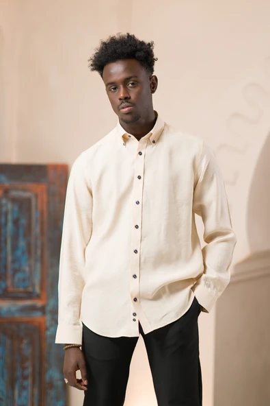 Dorss Yaka Düğmeli Yazlık İnce Tiril Tiril  %100 Modal Slimfit Gömlek - Resim 11