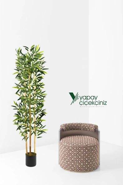 YAPAY ÇİÇEKÇİNİZ Yapay Yoğun Yapraklı Dekoratif Bambu Ağacı 3 Gövde 150cm - 4