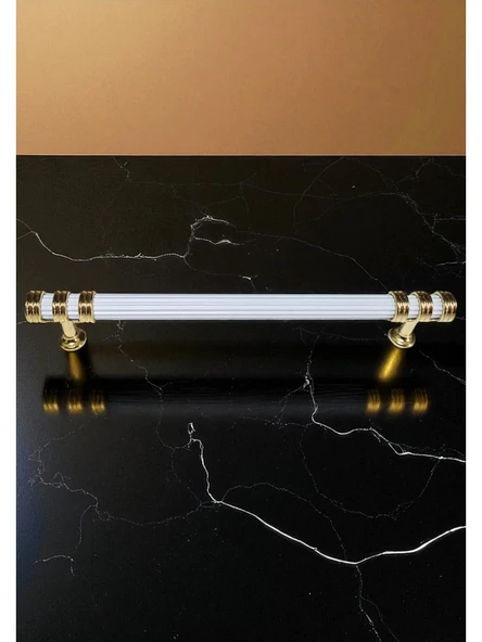 Çizgili Nesli Alüminyum Metal Lüks Mobilya Çekmece Mutfak Dolabı Kulpu Beyaz-Altın 192mm (5 Adet) - 3