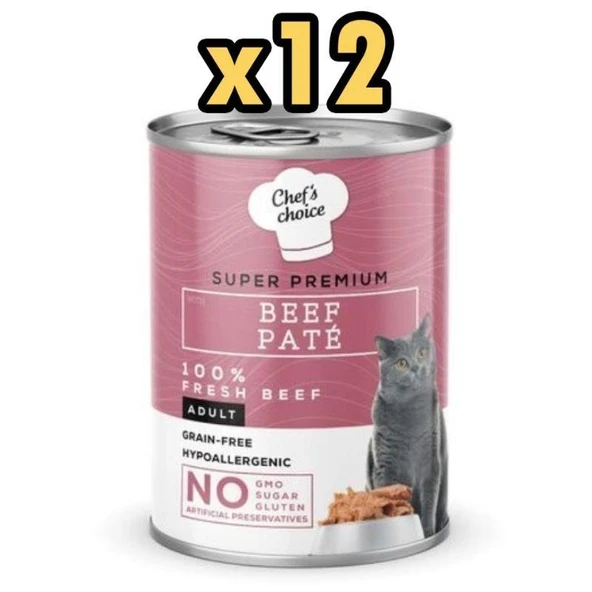 Chefs Choice Sığır Etli Tahılsız Ezme Kedi Yaş Maması 400 Gr X 12 Adet ürün görseli 1