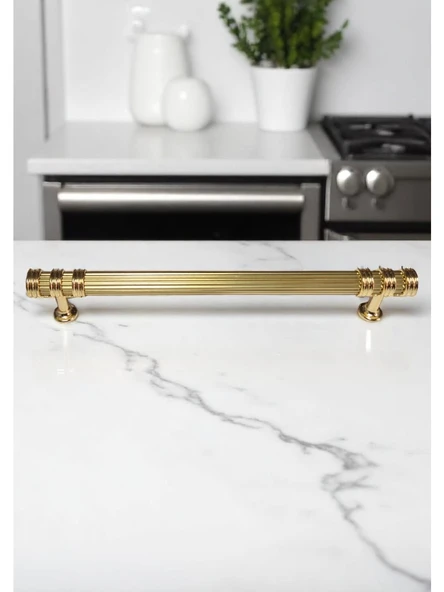 Çizgili Nesli Alüminyum Metal Lüks Modern Mobilya Çekmece Mutfak Dolabı Kulpu Altın 96mm (5 Adet) - 4