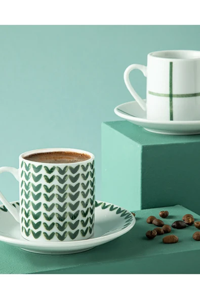 English Home Leno Porselen 4 Parça 2 Kişilik Kahve Fincan Takımı 80 Ml Yeşil - 1