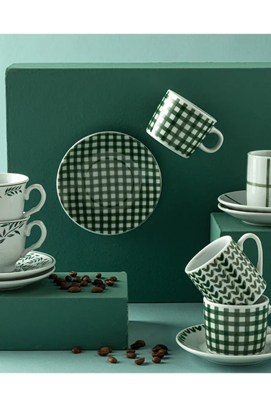 English Home Leno Porselen 4 Parça 2 Kişilik Kahve Fincan Takımı 80 Ml Yeşil - 3
