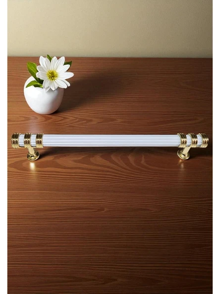 Çizgili Nesli Alüminyum Metal Lüks Mobilya Çekmece Mutfak Dolabı Kulpu Beyaz-Altın 160mm (5 Adet) - 2