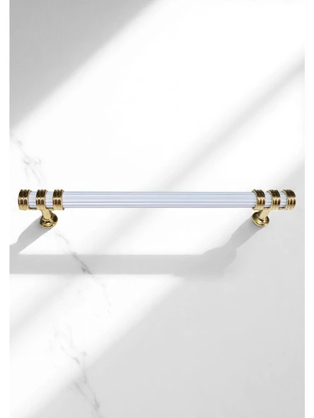 Çizgili Nesli Alüminyum Metal Lüks Mobilya Çekmece Mutfak Dolabı Kulpu Beyaz-Altın 160mm (5 Adet) - 4